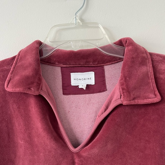 Honorine Cameron Collared V-Neck Long Sleeve Top -Rosewood Velvet NWT Size S - Picture 3 of 6